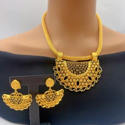 Nigerian 24k Gold Plated Jewelry Set For Women Dubai Necklace Earrings Jewellery Brazilian African Bridal Sets