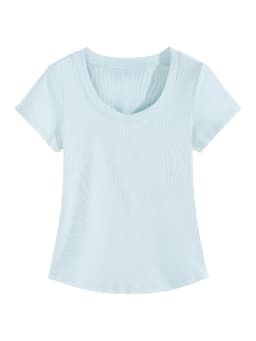 2026 Summer High Quality Slim Fit V-Neck Women T Shirt Sexy Slim Versatile Short Sleeves Tees Trend Solid Clothing Y2k Tops