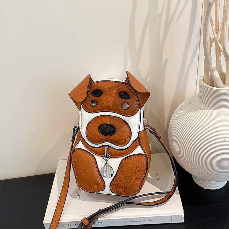 Cute 3D Dog Crossbody Bag Women Cartoon Animal Shaped Shoulder Bag Mini PU Leather Purse for Girls Daily Casual Use