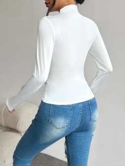 Half high collar pleated waist slimming long sleeved base shirt for women's spring and autumn slimming versatile top