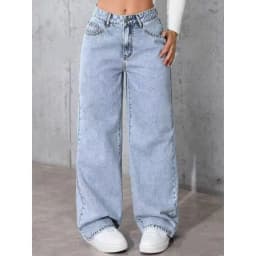 Ladies Washed Wide Leg Jeans High Waist Loose Casual Straight Leg Daily Bottoms