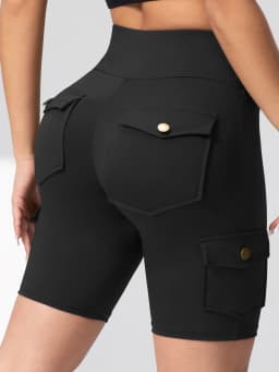 Camouflage Printed Women Butt Lifting Shorts With Pockets Tummy Tight Elastic Slim Outdoor Running Workout Shorts Streetwear
