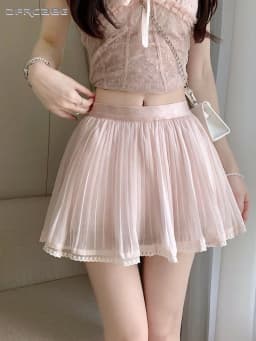Pink Tulle Lace Patchwork Pleated Mini Skirt For Women High Waist Casual Summer Cute Y2k Sheer Mesh Short Skirts