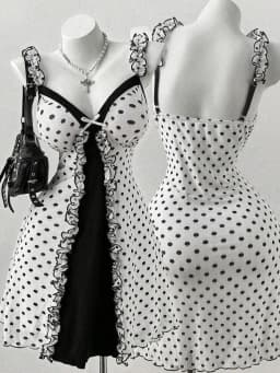 Plus Size Y2K Polka Dot Dress, Ruffle Trim Bow Front Cami Mini Dress, Sexy Sweet Coquette Style Party Dress for Women