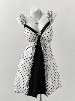 Plus Size Y2K Polka Dot Dress, Ruffle Trim Bow Front Cami Mini Dress, Sexy Sweet Coquette Style Party Dress for Women