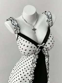 Plus Size Y2K Polka Dot Dress, Ruffle Trim Bow Front Cami Mini Dress, Sexy Sweet Coquette Style Party Dress for Women