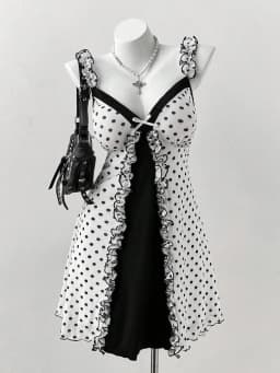 Plus Size Y2K Polka Dot Dress, Ruffle Trim Bow Front Cami Mini Dress, Sexy Sweet Coquette Style Party Dress for Women