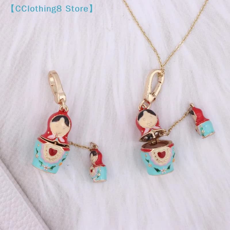 1Pcs Adorable Russian Pendant Keychain Matryoshka Dolls Necklace Sweater Chain Fashion Jewelry Gift For Women【AliS8】
