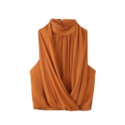 Nlzgmsj 2026 Summer Women Orange Halter Neck Sleeveless Blouse Cross Wrap Draped Top Backless Cropped Tank Top