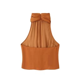 Nlzgmsj 2026 Summer Women Orange Halter Neck Sleeveless Blouse Cross Wrap Draped Top Backless Cropped Tank Top