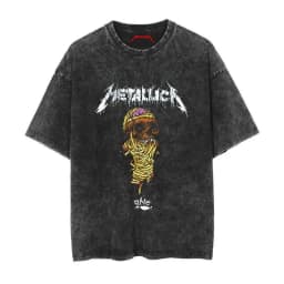 2026 Summer Rock Band Tee Casual Distressed Metallica The Metal Gods Black Album Vintage Washed Cotton T Shirt for Men