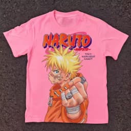 Naruto Manga Retro Cover Naruto Print Pure Cotton Short Sleeved Loose Top Parent-child Clothing Suitable for Both Men and Women