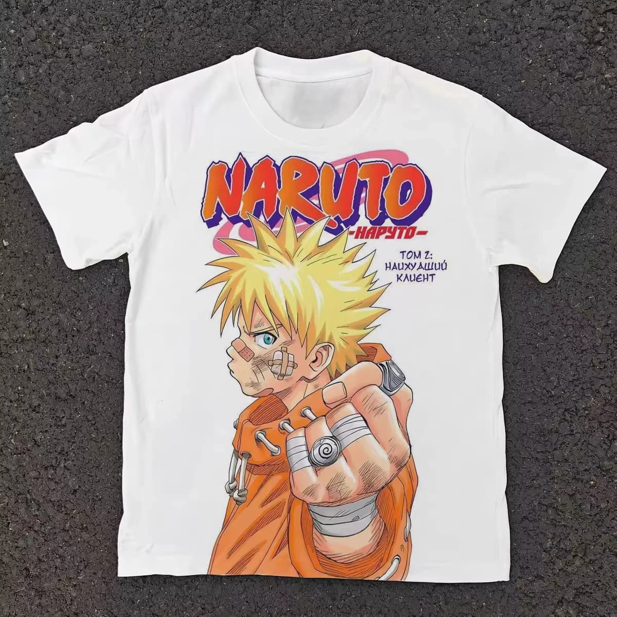 Naruto Manga Retro Cover Naruto Print Pure Cotton Short Sleeved Loose Top Parent-child Clothing Suitable for Both Men and Women