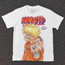 Naruto Manga Retro Cover Naruto Print Pure Cotton Short Sleeved Loose Top Parent-child Clothing Suitable for Both Men and Women