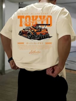 European and American Men's Summer Fashion Racing Letter Print Comfortable and Breathable Round Neck T-Shirt Outdoor Street Top