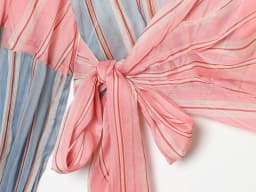 2026 Summer New Women's Simple and Casual Loose Top Micro Transparent Color blocked Stripe Splicing Bow Tie up Shirt