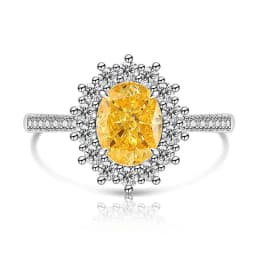 925 Sterling Silver Fashion Light Luxury Ice Flower Cut Pigeon Egg Sunflower Crystal Zircon Ring Women's Jewelry Gift