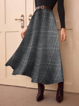 Vintage Clothing Female Plaid Maxi Skirt,Old Money Costume for Women High Waisted A Line Skirt for Autumn Winter Office Commute