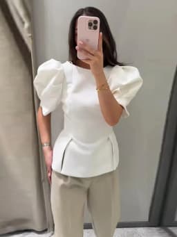 Women's Summer Puff Short-Sleeved T-Shirts Female Chic Fitted Round Neck Blouses Tops Lady Casual Side Slit Peplum Hem tshirt