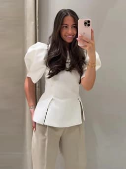 Women's Summer Puff Short-Sleeved T-Shirts Female Chic Fitted Round Neck Blouses Tops Lady Casual Side Slit Peplum Hem tshirt