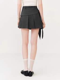 FSLE Low-waisted Preppy Style Pleated Skirt New Summer 2026 Style A-line Tie-up Design Gray Classic College Age-reducing