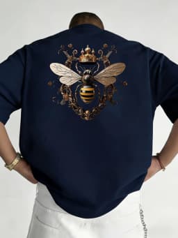 Ornate Royal Bee Print on Premium Soft 100% Cotton Mens T Shirt Perfect for Summer Outings and Casual Events