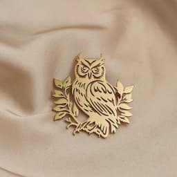 18K Gold Plated 316L Stainless Steel Owl with Leaves Silhouette Lapel Pin, Nature Brooch, Suit & Casual Accessory