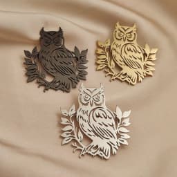 18K Gold Plated 316L Stainless Steel Owl with Leaves Silhouette Lapel Pin, Nature Brooch, Suit & Casual Accessory