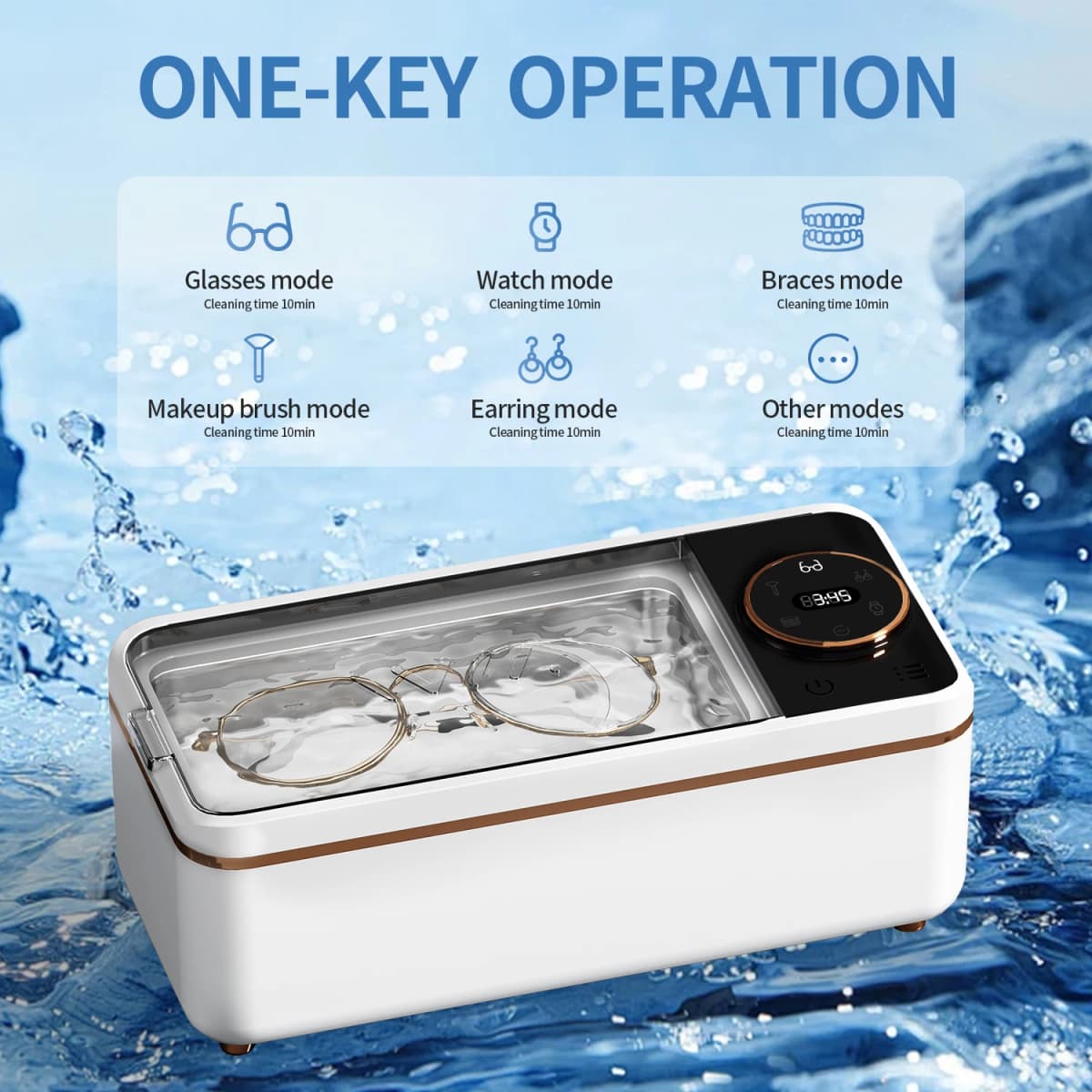 Ultrasonic Eyeglass Cleaner Portable Sonic Technology 360° Deep Cleaning 55KHZ 6 Modes for Clearer Glasses More Efficient Tools