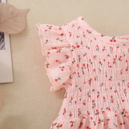 Summer female infant cherry print short-sleeved triangle jersey and headscarf two-piece set sweet and cute