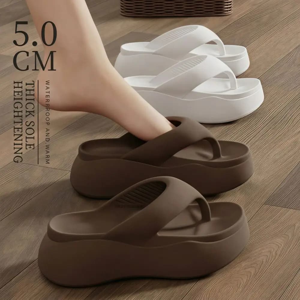 Height-increasing Platform Slippers Non-slip 5CM EVA Beach Sandals Soft Sole Anti-odor Women's Flip Flops Everyday Outfits