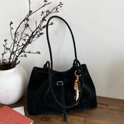 Vintage Brown Leather Tote Bag with Beaded Bag Charm Buckle Detail Large Capacity Shoulder Purse for Work Commuter Daily Use