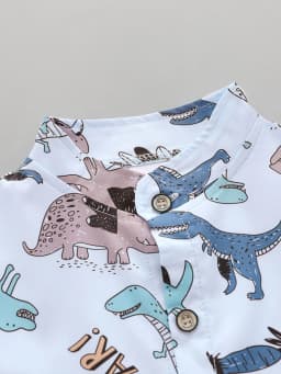 2PCS Baby Toddler Summer Outfit Set Cartoon Spotted Dinosaur Print Stand up Collar Short Sleeved Shirt And Shorts for Kids