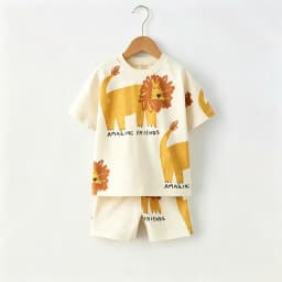 Kids Summer Casual Cotton Outfit Set Short Sleeve Top And Shorts With Fun Animal Prints Little Baby Costume Children Thin Wear
