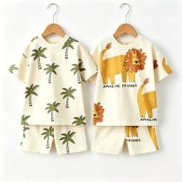 Kids Summer Casual Cotton Outfit Set Short Sleeve Top And Shorts With Fun Animal Prints Little Baby Costume Children Thin Wear