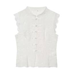 BSAY Women's Clothing Fashion Chinese Style White Vest Summer New Stand Up Collar Hollow Lace Sleeveless Chic Female Tank Top
