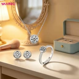 100% Pure S925 Silver Round Cubic Zircon Pendant Necklace Earrings Ring Jewelry Sets for Woman Wedding Engagement