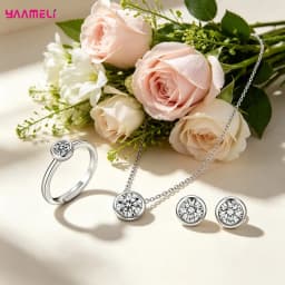 100% Pure S925 Silver Round Cubic Zircon Pendant Necklace Earrings Ring Jewelry Sets for Woman Wedding Engagement