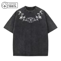 Men's Street Style Washed T-Shirt With Unique Bamboo Leaf Print Retro Pure Cotton Short Sleeve Top Casual Daily Commute