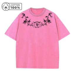 Men's Street Style Washed T-Shirt With Unique Bamboo Leaf Print Retro Pure Cotton Short Sleeve Top Casual Daily Commute