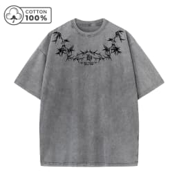 Men's Street Style Washed T-Shirt With Unique Bamboo Leaf Print Retro Pure Cotton Short Sleeve Top Casual Daily Commute