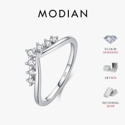 MODIAN Dazzling Moissanite Lab Diamond Rings 925 Sterling Sliver Stackable Crown Finger Rings For Women Party Fine Jewelry