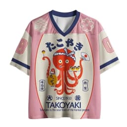 2026 Summer New Arrival Men's Pink White Japanese Octopus Print Mesh Jersey T-Shirt Casual Loose Fit Streetwear Tee for Kids