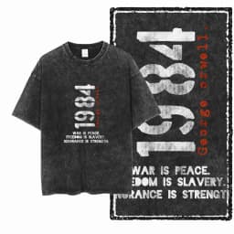 1984 Dystopian Graphic Tees, Vintage Washed Black Oversized Streetwear Collection For Political And Literature Fans