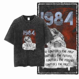 1984 Dystopian Graphic Tees, Vintage Washed Black Oversized Streetwear Collection For Political And Literature Fans