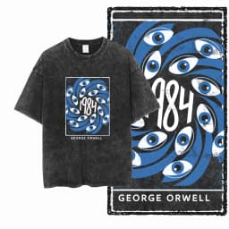 1984 Dystopian Graphic Tees, Vintage Washed Black Oversized Streetwear Collection For Political And Literature Fans
