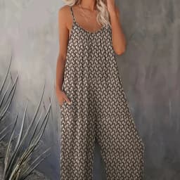 Summer new oversized printed camisole jumpsuit sleeveless V-neck loose wide leg pants casual vacation style