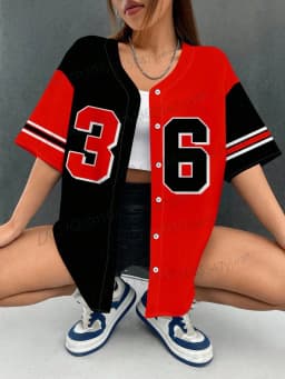 2026 Summer Stripe Los Angeles 86 Printed Women Streetwear Baseball Shirt Hip Hop Short Sleeve Button Up Tops