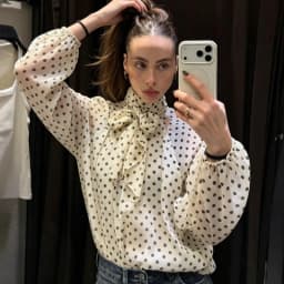 HXAO Polka Dot Oversized Top Women's Blouse Summer 2026 Boho Brown White Shirt Chiffon See -Through Long Sleeve Tops For Woman