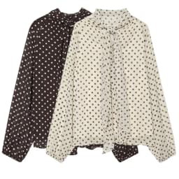 HXAO Polka Dot Oversized Top Women's Blouse Summer 2026 Boho Brown White Shirt Chiffon See -Through Long Sleeve Tops For Woman